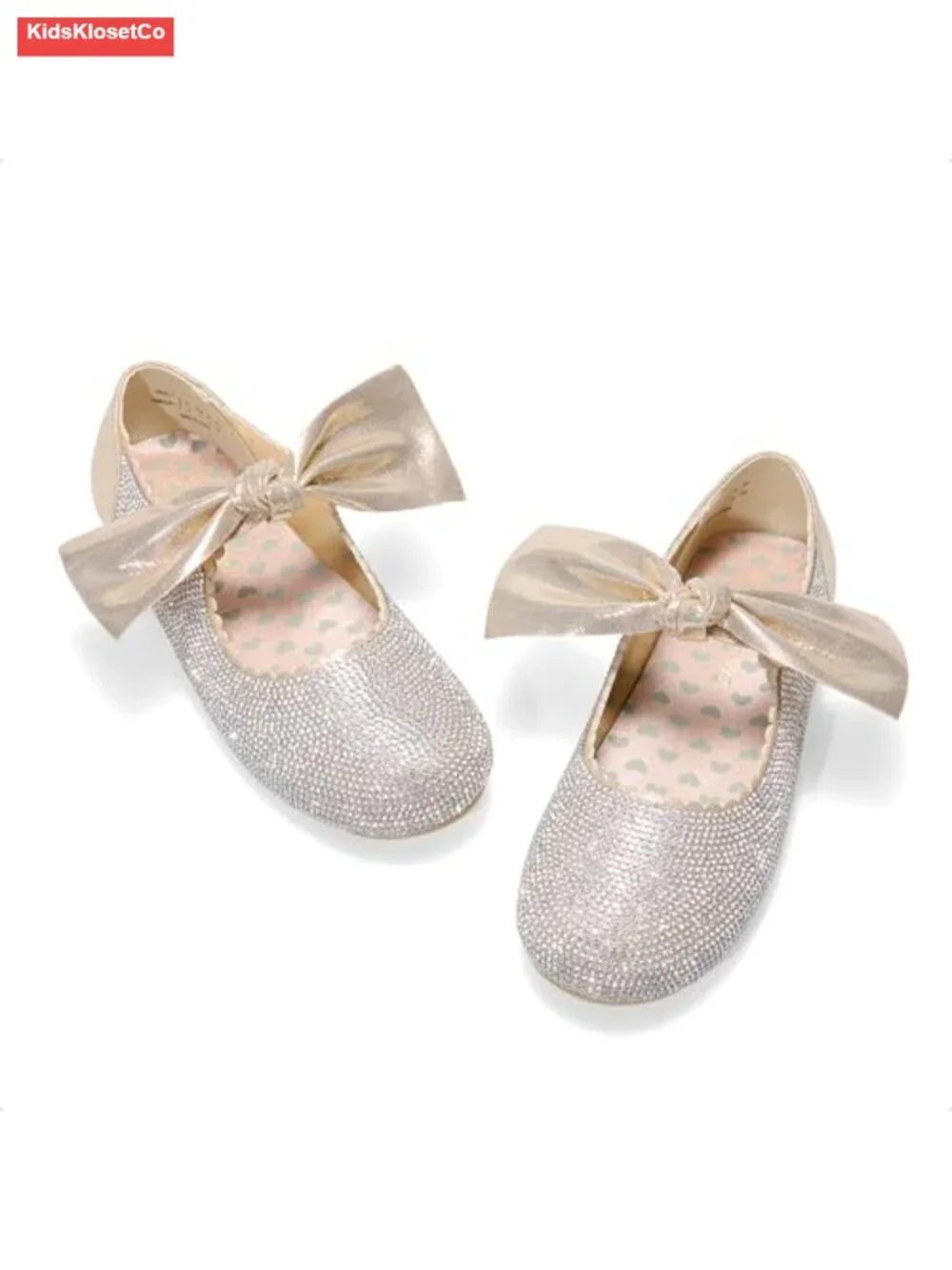Girls Mary Jane Flats with Bow Rhinestone Sparkle Dress Shoes Elastic Strap